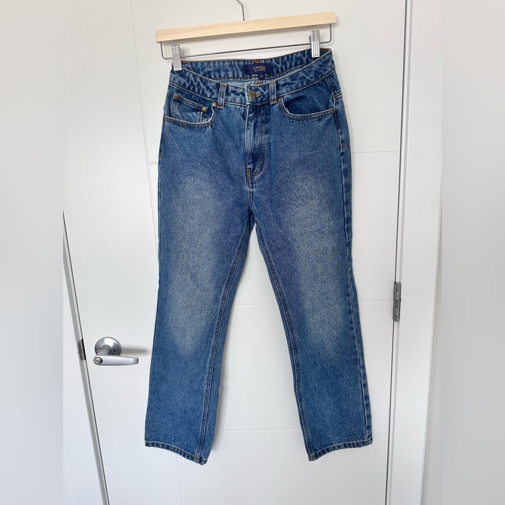 NWT CAVALLI CLASS By Roberto Cavalli High Rise Cropped Classic Blue Denim Jeans